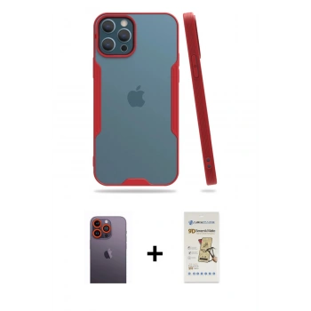 MARSİLYAN™- iPhone 12 Pro Max Kılıf Atlas Asil Serisi - Siyah Mat Seramik Nano Ekran Koruyucu + Neon Fosforlu Kamera Lens - TU
