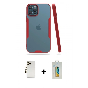 MARSİLYAN™- iPhone 12 Pro Max Kılıf Atlas Asil Serisi - Siyah Polymer Nano Ekran Koruyucu + Shine Kamera Lens - GD