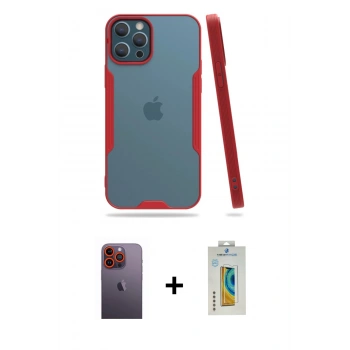 MARSİLYAN™- iPhone 12 Pro Max Kılıf Atlas Asil Serisi - Siyah Polymer Nano Ekran Koruyucu + Neon Fosforlu Kamera Lens - TU