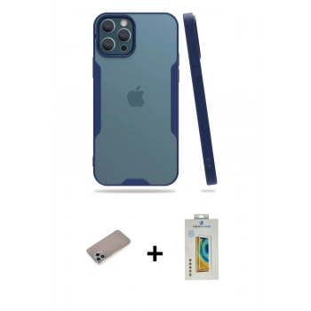 MARSİLYAN™- iPhone 12 Pro Max Kılıf Atlas Asil Serisi - Siyah Polymer Nano Ekran Koruyucu + Shine Kamera Lens Koruma Cam - SABE
