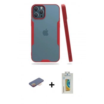 MARSİLYAN™- iPhone 12 Pro Max Kılıf Atlas Asil Serisi - Siyah Polymer Nano Ekran Koruyucu + Renkli Kamera Lens Koruma Cam - TU
