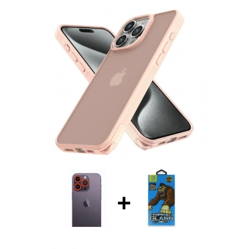 MARSİLYAN™- iPhone 12 Pro Max Kılıf Atlas Form - Siyah 18D Cam Ekran Koruyucu + Neon Fosforlu Kamera Lens - TU