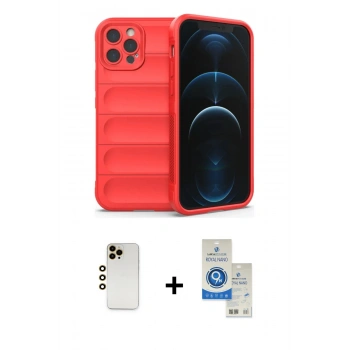 MARSİLYAN™- iPhone 12 Pro Max Kılıf Atlas Koleksiyonu - Şeffaf Royal Nano Ekran Koruyucu + Shine Kamera Lens - GD