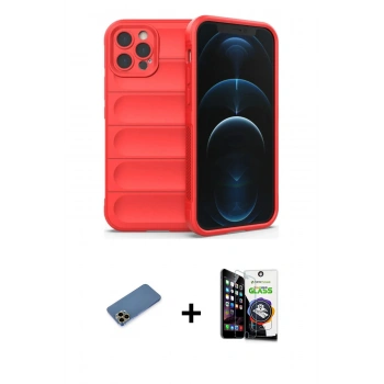 MARSİLYAN™- iPhone 12 Pro Max Kılıf Atlas Koleksiyonu - Şeffaf Temperli Cam Ekran Koruyucu + Shine Kamera Lens Koruma Cam - GD