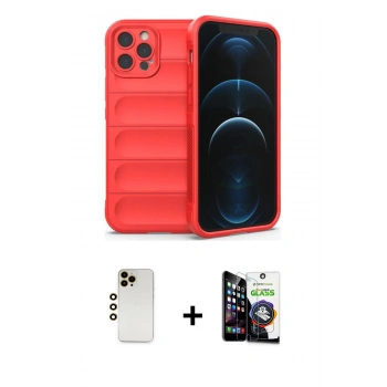 MARSİLYAN™- iPhone 12 Pro Max Kılıf Atlas Koleksiyonu - Şeffaf Temperli Cam Ekran Koruyucu + Shine Kamera Lens - GD
