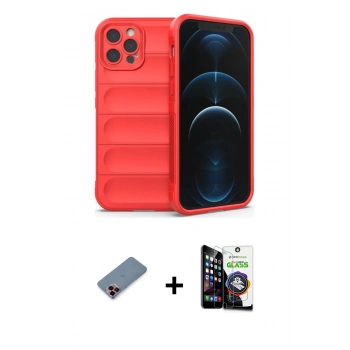 MARSİLYAN™- iPhone 12 Pro Max Kılıf Atlas Koleksiyonu - Şeffaf Temperli Cam Ekran Koruyucu + Metal Kamera Lens Koruma Cam - KI