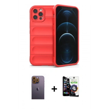 MARSİLYAN™- iPhone 12 Pro Max Kılıf Atlas Koleksiyonu - Şeffaf Temperli Cam Ekran Koruyucu + Neon Fosforlu Kamera Lens - SI