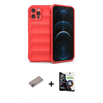 MARSİLYAN™- iPhone 12 Pro Max Kılıf Atlas Koleksiyonu - Şeffaf Temperli Cam Ekran Koruyucu + Shine Kamera Lens Koruma Cam - SABE