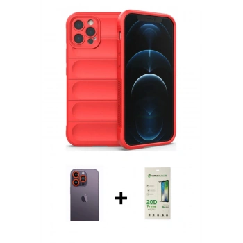 MARSİLYAN™- iPhone 12 Pro Max Kılıf Atlas Koleksiyonu - Siyah 20D Premium Cam Ekran Koruyucu + Neon Fosforlu Kamera Lens - TU