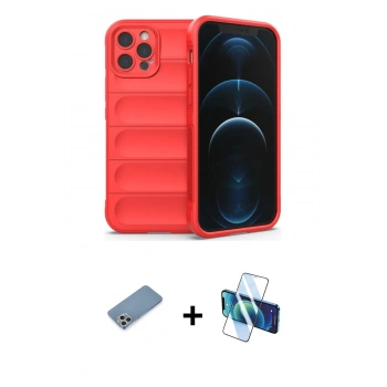 MARSİLYAN™- iPhone 12 Pro Max Kılıf Atlas Koleksiyonu - Siyah 3D Antistatik Cam Ekran Koruyucu + Shine Kamera Lens Koruma Cam - GS