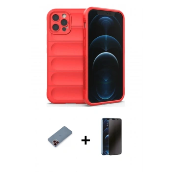 MARSİLYAN™- iPhone 12 Pro Max Kılıf Atlas Koleksiyonu - Siyah 3D Antistatik Hayalet Cam Ekran Koruyucu + Metal Kamera Lens Koruma Cam - KI