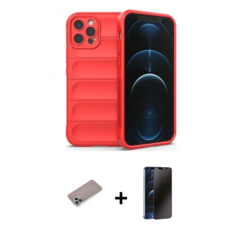 MARSİLYAN™- iPhone 12 Pro Max Kılıf Atlas Koleksiyonu - Siyah 3D Antistatik Hayalet Cam Ekran Koruyucu + Shine Kamera Lens Koruma Cam - SABE
