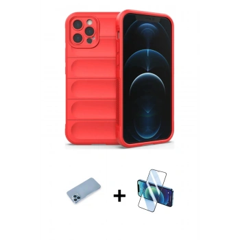 MARSİLYAN™- iPhone 12 Pro Max Kılıf Atlas Koleksiyonu - Siyah 3D Antistatik Seramik Nano Ekran Koruyucu + Shine Kamera Lens Koruma Cam - MI