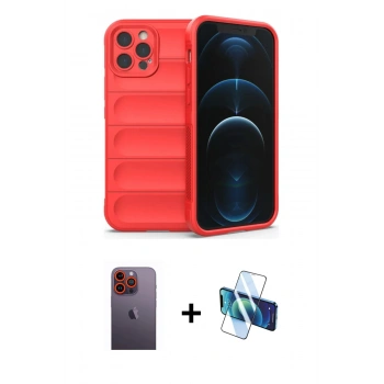 MARSİLYAN™- iPhone 12 Pro Max Kılıf Atlas Koleksiyonu - Siyah 3D Antistatik Seramik Nano Ekran Koruyucu + Neon Fosforlu Kamera Lens - TU