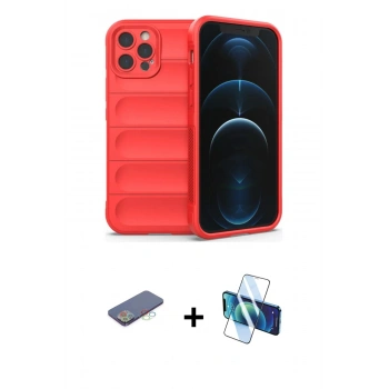 MARSİLYAN™- iPhone 12 Pro Max Kılıf Atlas Koleksiyonu - Siyah 3D Antistatik Seramik Nano Ekran Koruyucu + Renkli Kamera Lens Koruma Cam - MI