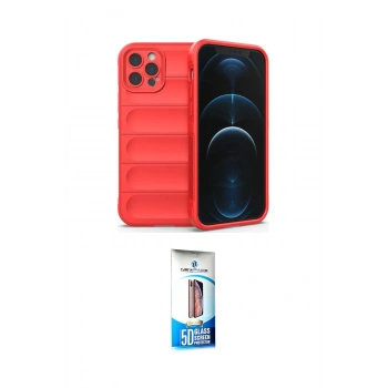MARSİLYAN™- iPhone 12 Pro Max Kılıf Atlas Koleksiyonu - Siyah 5D Eko Cam Ekran Koruyucu