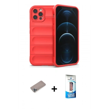 MARSİLYAN™- iPhone 12 Pro Max Kılıf Atlas Koleksiyonu - Siyah 5D Eko Cam Ekran Koruyucu + Shine Kamera Lens Koruma Cam - SABE