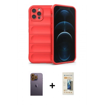 MARSİLYAN™- iPhone 12 Pro Max Kılıf Atlas Koleksiyonu - Siyah 6D Mat Seramik Hayalet Nano Ekran Koruyucu + Neon Fosforlu Kamera Lens - SI