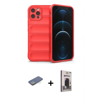 MARSİLYAN™- iPhone 12 Pro Max Kılıf Atlas Koleksiyonu - Siyah Bilvis Hayalet Cam Ekran Koruyucu + Renkli Kamera Lens Koruma Cam - YL