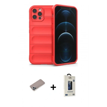 MARSİLYAN™- iPhone 12 Pro Max Kılıf Atlas Koleksiyonu - Siyah Bilvis Hayalet Cam Ekran Koruyucu + Shine Kamera Lens Koruma Cam - SABE