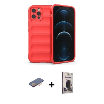 MARSİLYAN™- iPhone 12 Pro Max Kılıf Atlas Koleksiyonu - Siyah Bilvis Hayalet Cam Ekran Koruyucu + Renkli Kamera Lens Koruma Cam - TU