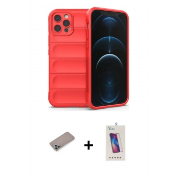 MARSİLYAN™- iPhone 12 Pro Max Kılıf Atlas Koleksiyonu - Siyah Joko 5D Cam + Shine Kamera Lens Koruma Cam - SABE