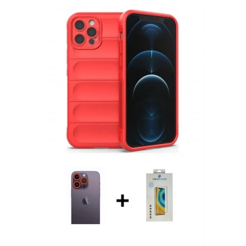 MARSİLYAN™- iPhone 12 Pro Max Kılıf Atlas Koleksiyonu - Siyah Polymer Nano Ekran Koruyucu + Neon Fosforlu Kamera Lens - TU