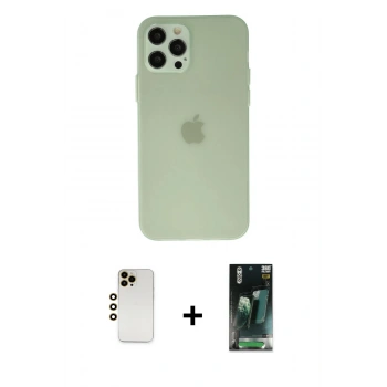 MARSİLYAN™- iPhone 12 Pro Max Kılıf Atlas Minimal Prime - Şeffaf 360 Full Body Arka Koruyucu + Shine Kamera Lens - GD