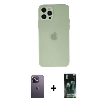 MARSİLYAN™- iPhone 12 Pro Max Kılıf Atlas Minimal Prime - Şeffaf 360 Full Body Arka Koruyucu + Neon Fosforlu Kamera Lens - BZ
