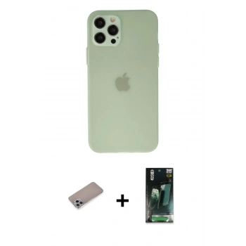 MARSİLYAN™- iPhone 12 Pro Max Kılıf Atlas Minimal Prime - Şeffaf 360 Full Body Arka Koruyucu + Shine Kamera Lens Koruma Cam - SABE