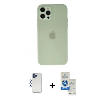 MARSİLYAN™- iPhone 12 Pro Max Kılıf Atlas Minimal Prime - Şeffaf Royal Nano Ekran Koruyucu + Shine Kamera Lens - LT