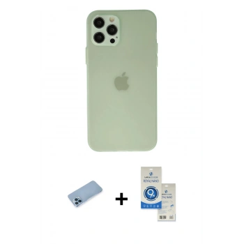 MARSİLYAN™- iPhone 12 Pro Max Kılıf Atlas Minimal Prime - Şeffaf Royal Nano Ekran Koruyucu + Shine Kamera Lens Koruma Cam - MI