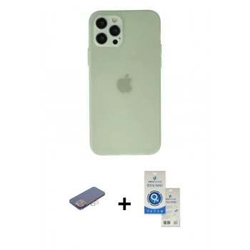 MARSİLYAN™- iPhone 12 Pro Max Kılıf Atlas Minimal Prime - Şeffaf Royal Nano Ekran Koruyucu + Renkli Kamera Lens Koruma Cam - PE