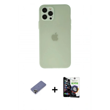 MARSİLYAN™- iPhone 12 Pro Max Kılıf Atlas Minimal Prime - Şeffaf Temperli Cam Ekran Koruyucu + Metal Kamera Lens Koruma Cam - GD