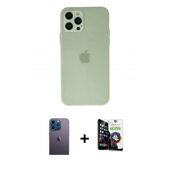 MARSİLYAN™- iPhone 12 Pro Max Kılıf Atlas Minimal Prime - Şeffaf Temperli Cam Ekran Koruyucu + Neon Fosforlu Kamera Lens - MI