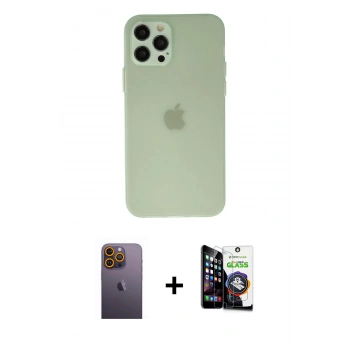 MARSİLYAN™- iPhone 12 Pro Max Kılıf Atlas Minimal Prime - Şeffaf Temperli Cam Ekran Koruyucu + Neon Fosforlu Kamera Lens - SI