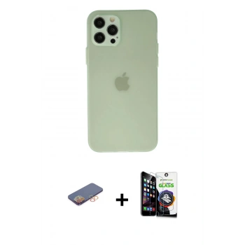 MARSİLYAN™- iPhone 12 Pro Max Kılıf Atlas Minimal Prime - Şeffaf Temperli Cam Ekran Koruyucu + Renkli Kamera Lens Koruma Cam - TU