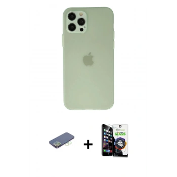 MARSİLYAN™- iPhone 12 Pro Max Kılıf Atlas Minimal Prime - Şeffaf Temperli Cam Ekran Koruyucu + Renkli Kamera Lens Koruma Cam - YL