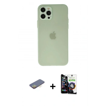 MARSİLYAN™- iPhone 12 Pro Max Kılıf Atlas Minimal Prime - Şeffaf Temperli Cam Ekran Koruyucu + Renkli Kamera Lens Koruma Cam - SI