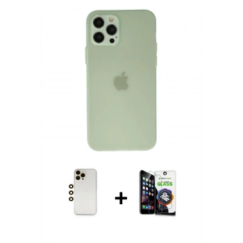 MARSİLYAN™- iPhone 12 Pro Max Kılıf Atlas Minimal Prime - Şeffaf Temperli Cam Ekran Koruyucu + Shine Kamera Lens - GD