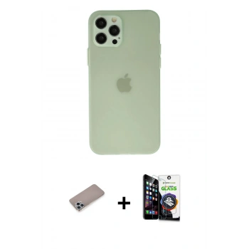 MARSİLYAN™- iPhone 12 Pro Max Kılıf Atlas Minimal Prime - Şeffaf Temperli Cam Ekran Koruyucu + Shine Kamera Lens Koruma Cam - SABE