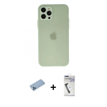 MARSİLYAN™- iPhone 12 Pro Max Kılıf Atlas Minimal Prime - Şeffaf Uv Polymer Nano Ekran Koruyucu + Shine Kamera Lens Koruma Cam - MI