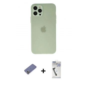 MARSİLYAN™- iPhone 12 Pro Max Kılıf Atlas Minimal Prime - Şeffaf Uv Polymer Nano Ekran Koruyucu + Metal Kamera Lens Koruma Cam - GD