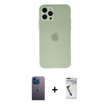 MARSİLYAN™- iPhone 12 Pro Max Kılıf Atlas Minimal Prime - Şeffaf Uv Polymer Nano Ekran Koruyucu + Neon Fosforlu Kamera Lens - MI
