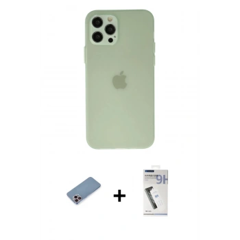 MARSİLYAN™- iPhone 12 Pro Max Kılıf Atlas Minimal Prime - Şeffaf Uv Polymer Nano Ekran Koruyucu + Shine Kamera Lens Koruma Cam - PE