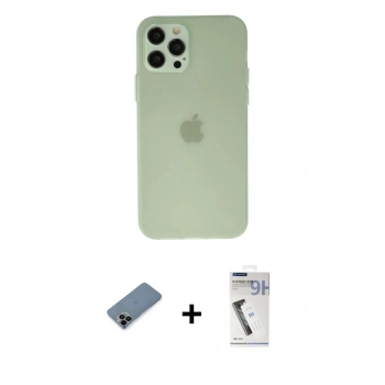 MARSİLYAN™- iPhone 12 Pro Max Kılıf Atlas Minimal Prime - Şeffaf Uv Polymer Nano Ekran Koruyucu + Shine Kamera Lens Koruma Cam - SH