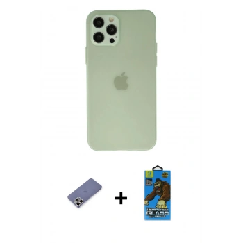 MARSİLYAN™- iPhone 12 Pro Max Kılıf Atlas Minimal Prime - Siyah 18D Cam Ekran Koruyucu + Metal Kamera Lens Koruma Cam - GD