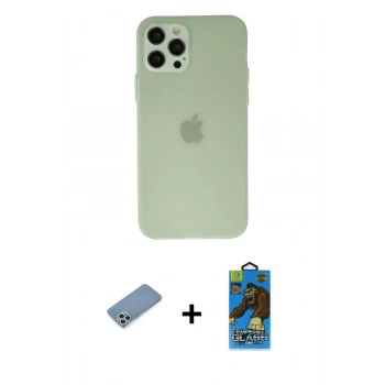 MARSİLYAN™- iPhone 12 Pro Max Kılıf Atlas Minimal Prime - Siyah 18D Cam Ekran Koruyucu + Shine Kamera Lens Koruma Cam - GS