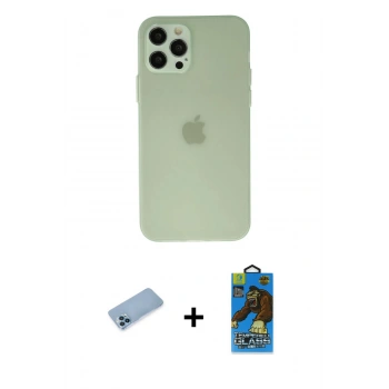 MARSİLYAN™- iPhone 12 Pro Max Kılıf Atlas Minimal Prime - Siyah 18D Cam Ekran Koruyucu + Shine Kamera Lens Koruma Cam - MI