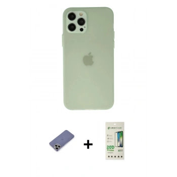 MARSİLYAN™- iPhone 12 Pro Max Kılıf Atlas Minimal Prime - Siyah 20D Premium Cam Ekran Koruyucu + Metal Kamera Lens Koruma Cam - GD